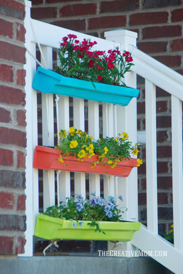 Colorful Gutter Garden Planters