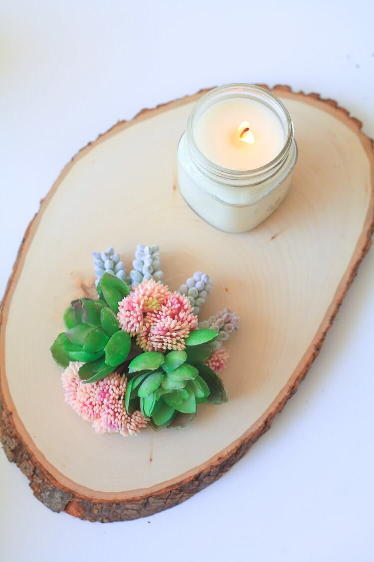 Pretty Faux Succulent Wood Slice Centerpiece