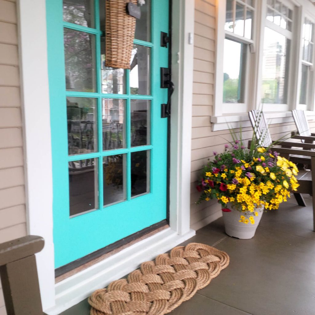Bright Teal Painted Porch Door