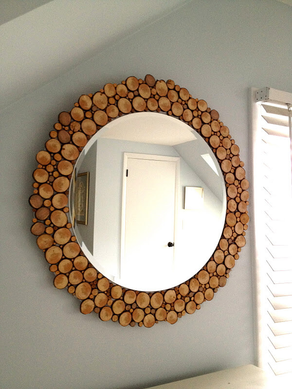 Stunning Wood Slice Framed Mirror