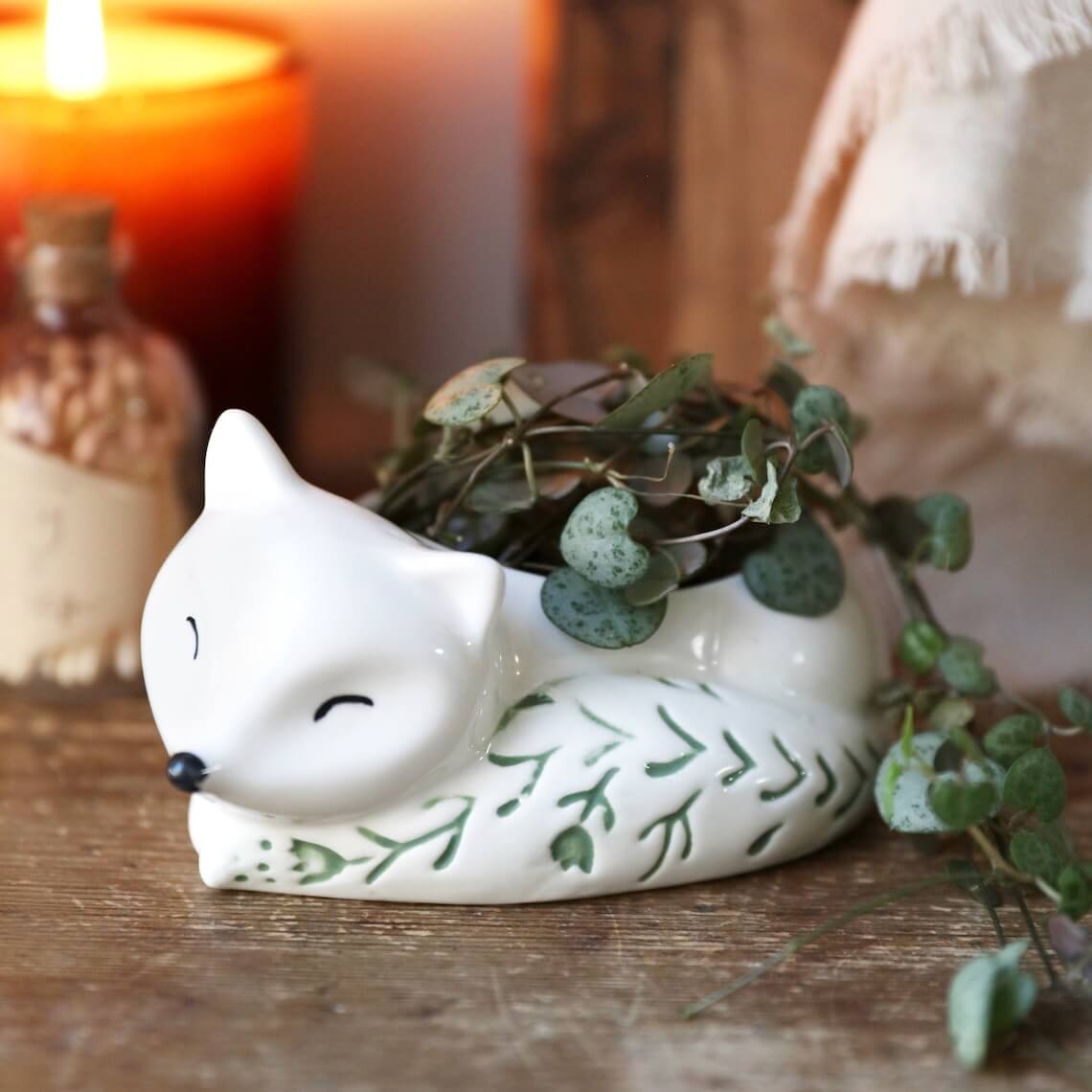 Silently Slumbering Fox Ceramic Planter