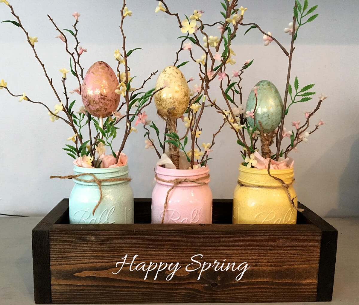 Planter Box Styled Spring Tree Centerpiece