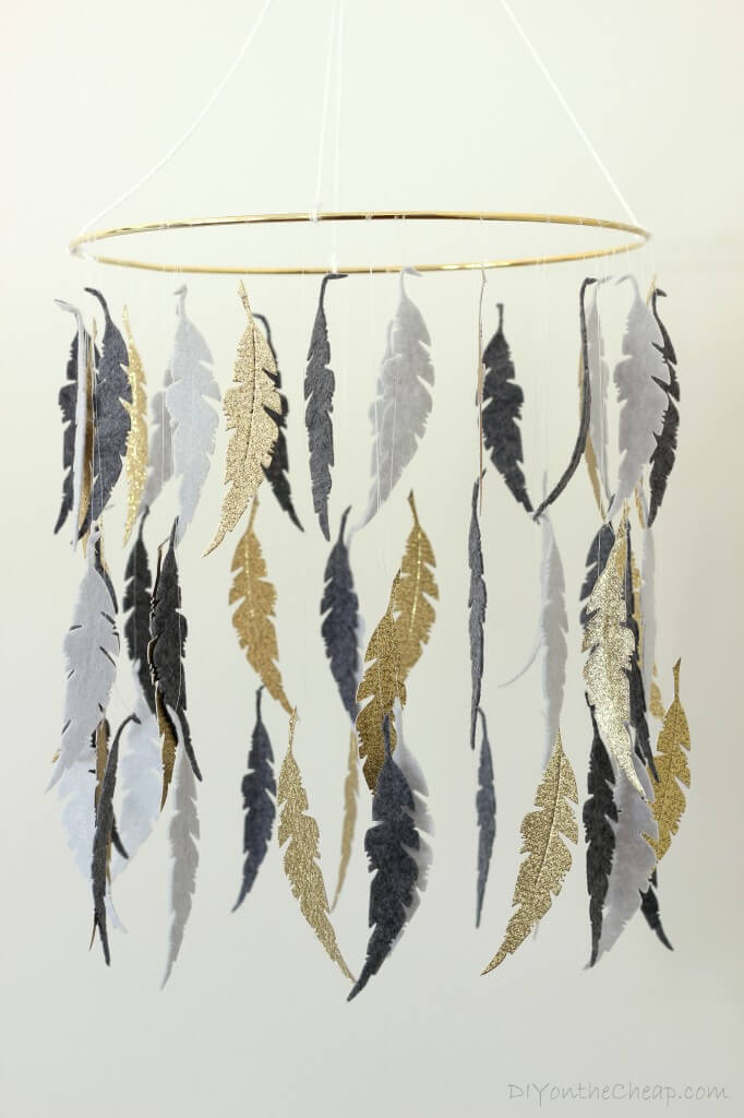 Modern Gold and Gray Feather Mobile
