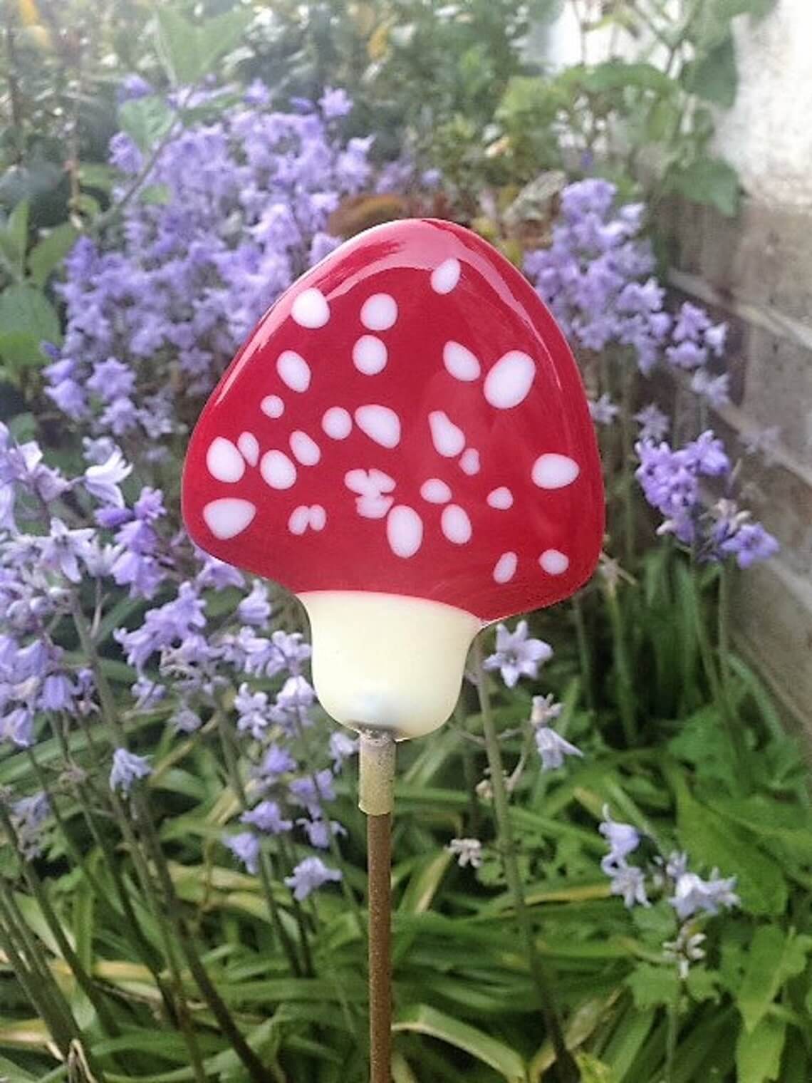 Painted Glass Mushroom Garden Ornament