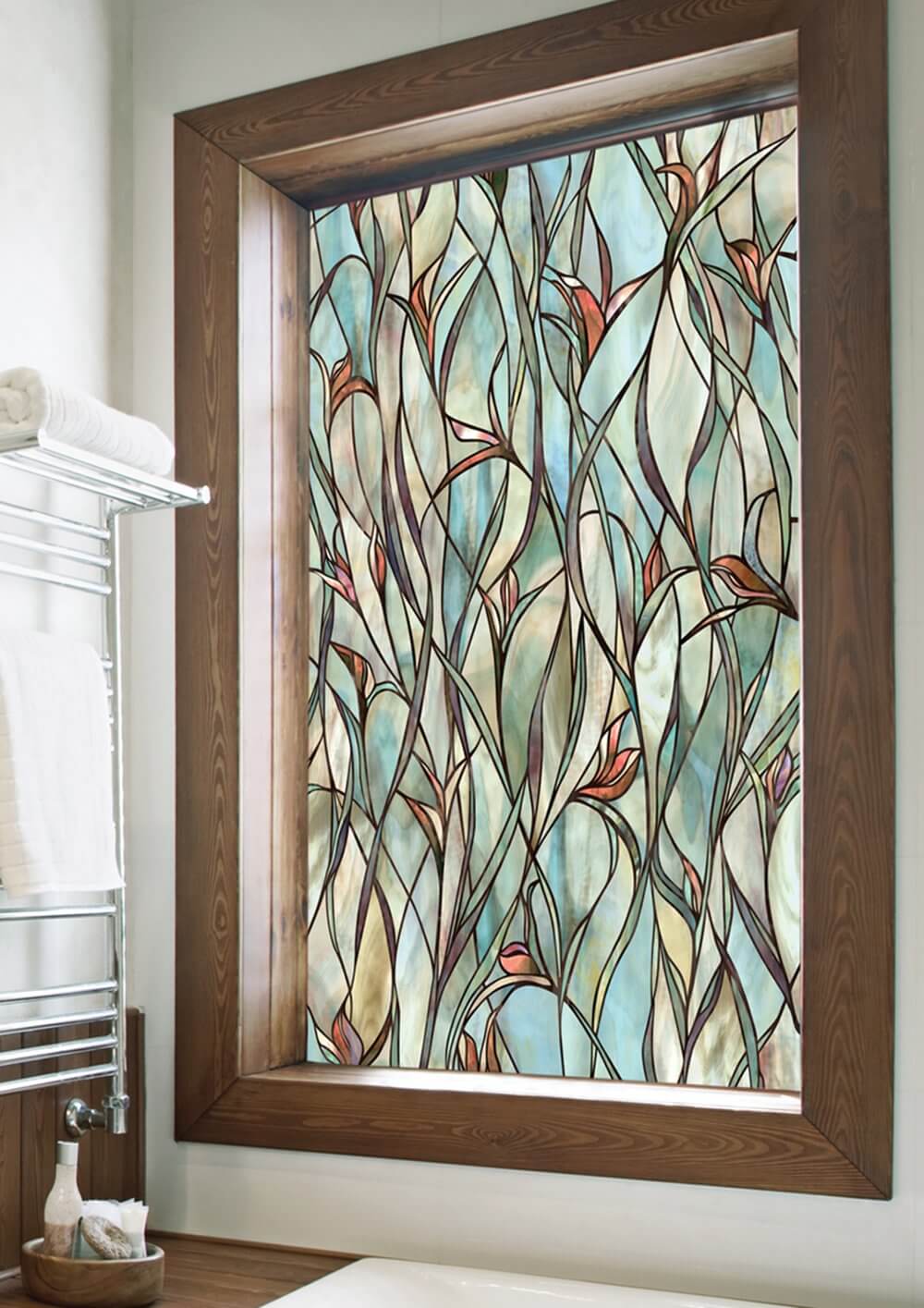 Green and Orange Stained Glass Window Film