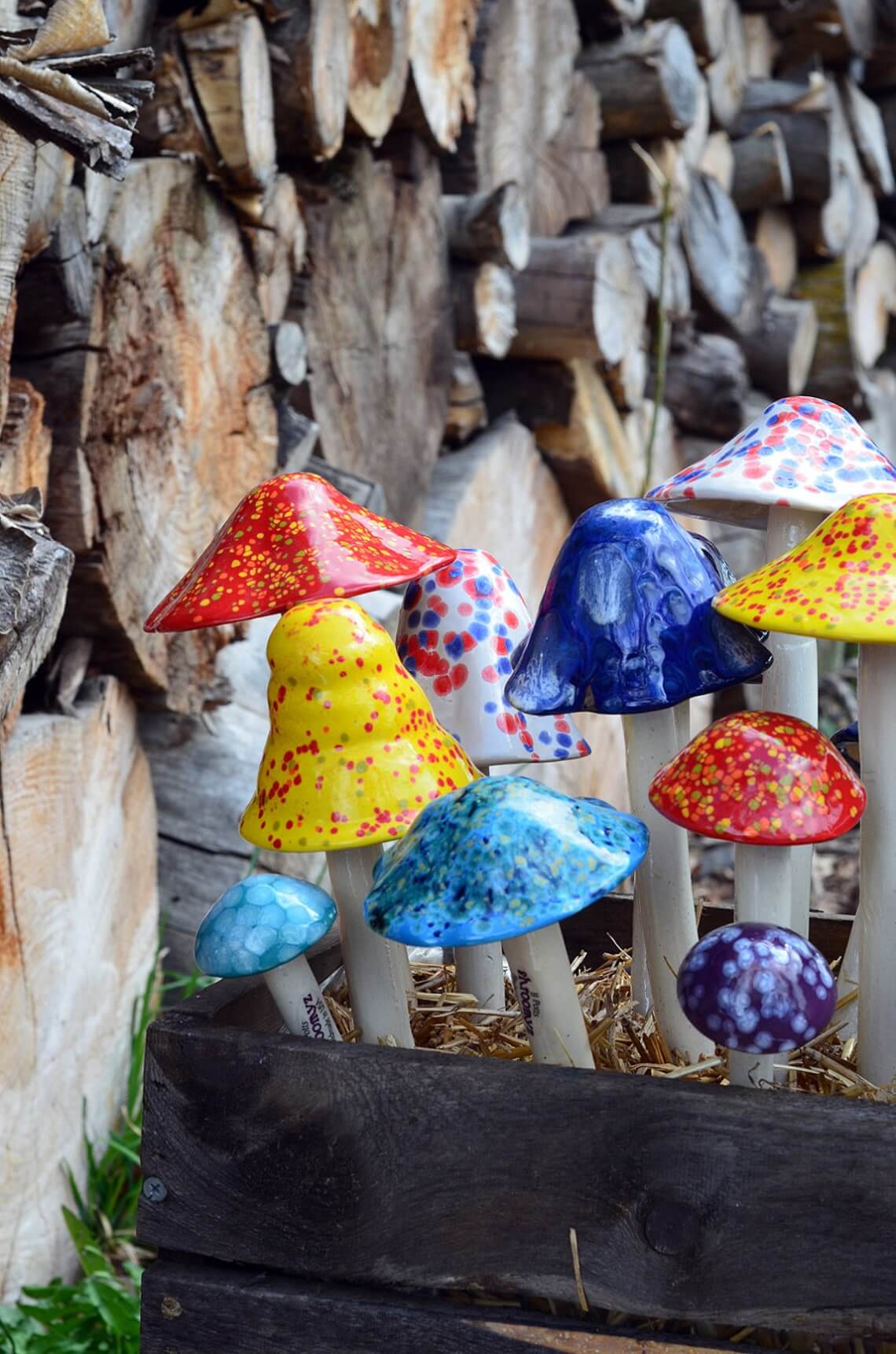 Colorful Ceramic Mushroom Garden Stakes