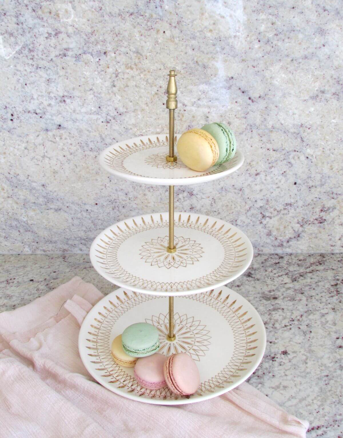 Gold and White Vintage Plate Cake Stand