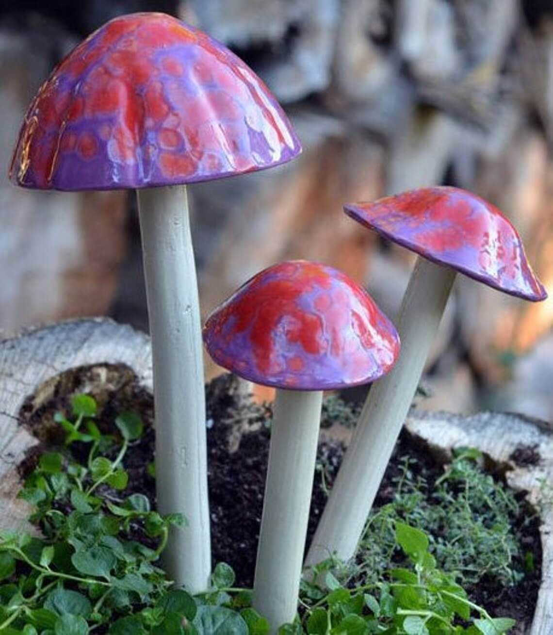 Purple and Red Ceramic Mushroom
