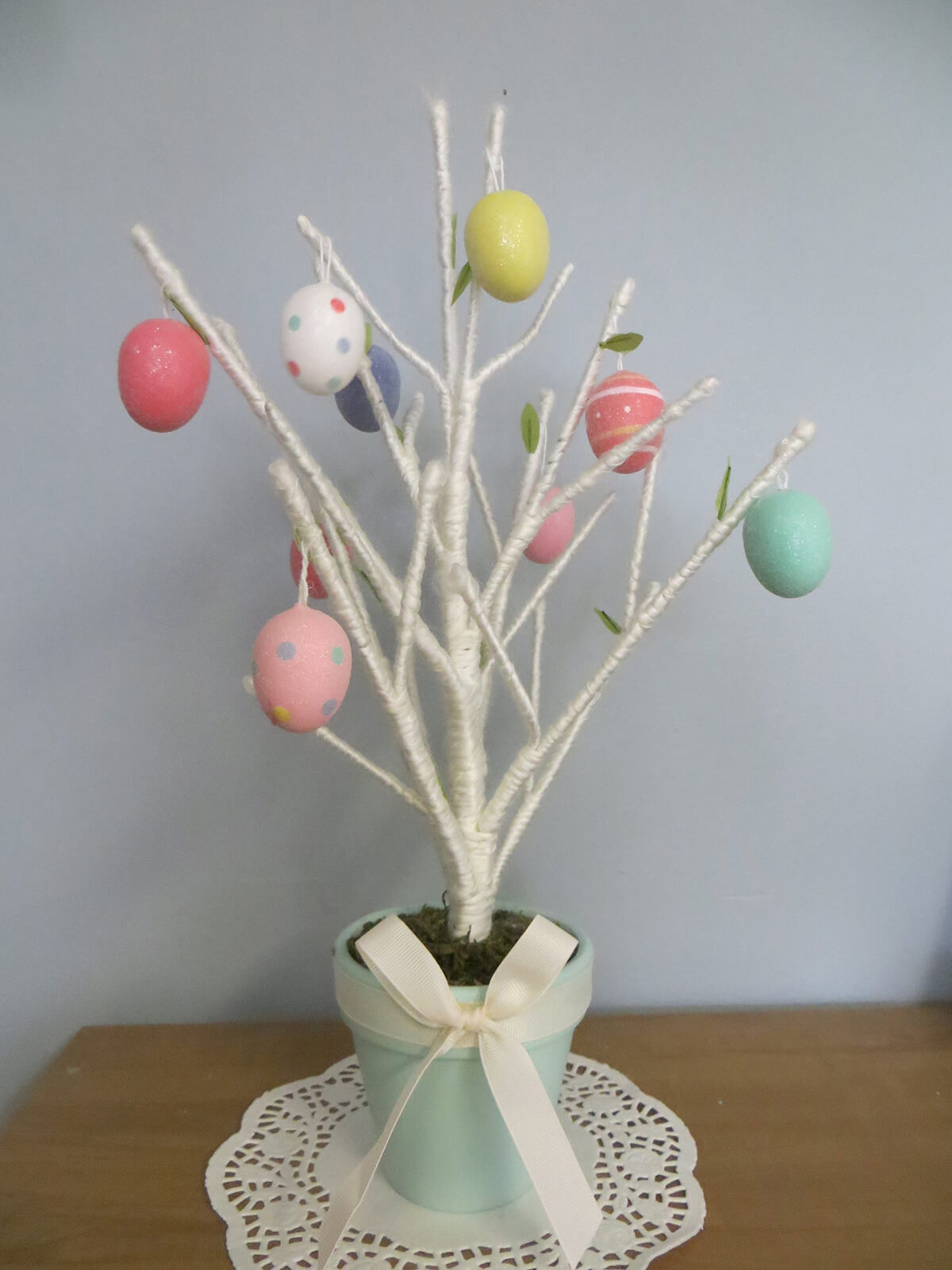 White Yarn Egg Tree Centerpiece