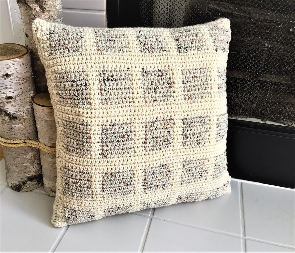 Patterned Farmhouse Crocheted Throw Pillow