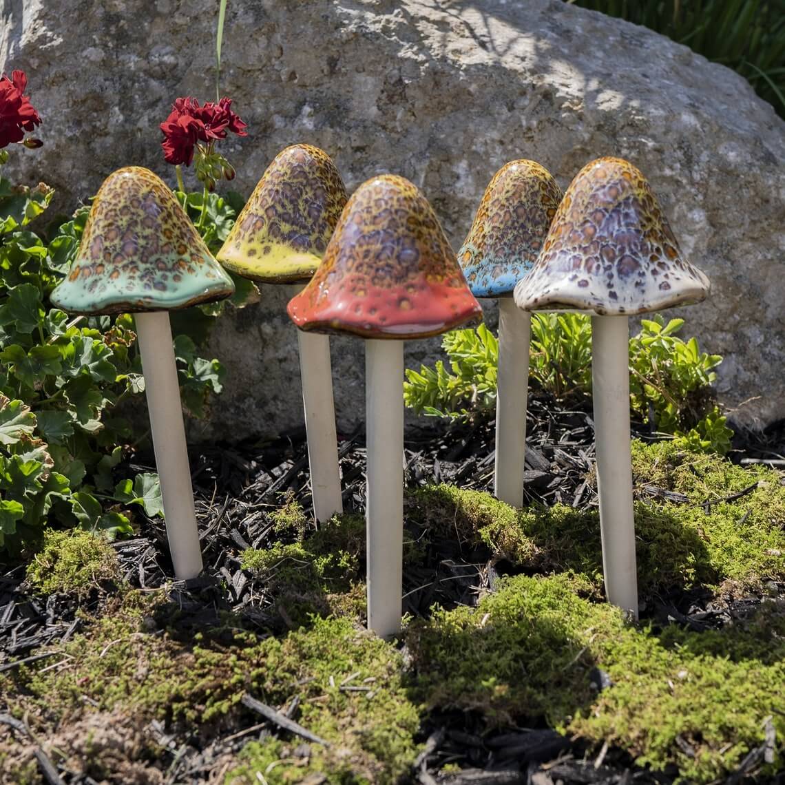 Hand Painted Grande Natural Ceramic Mushroom