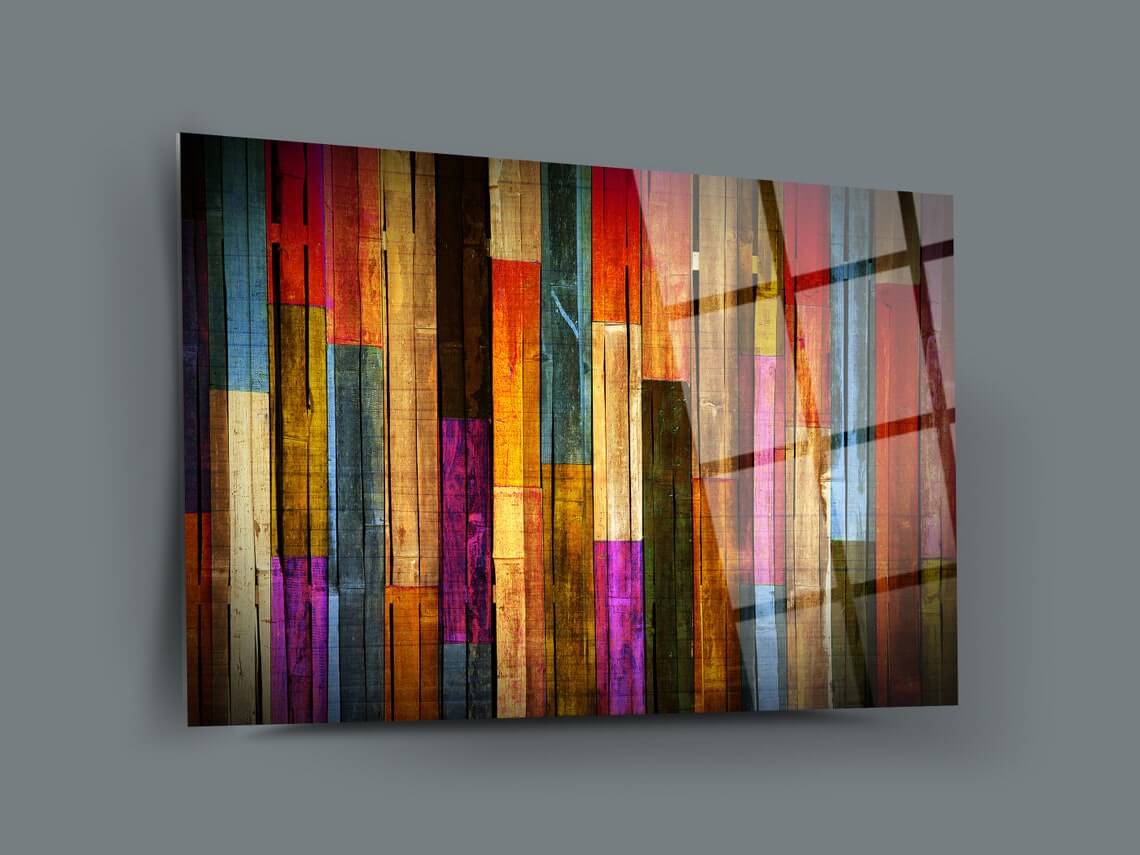 Colorful Wood Plank Tempered Glass Wall Art