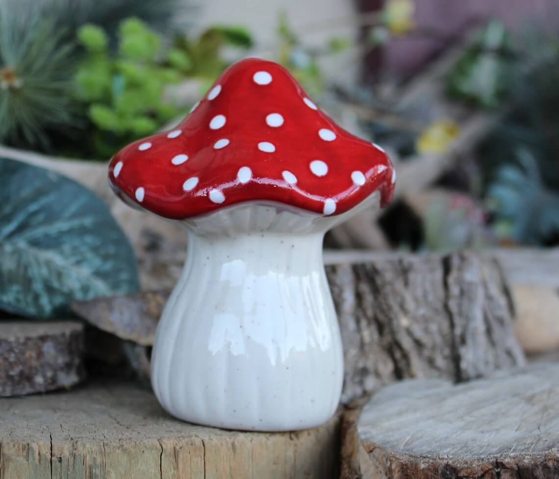 Ceramic Garden Red Mushroom Statue