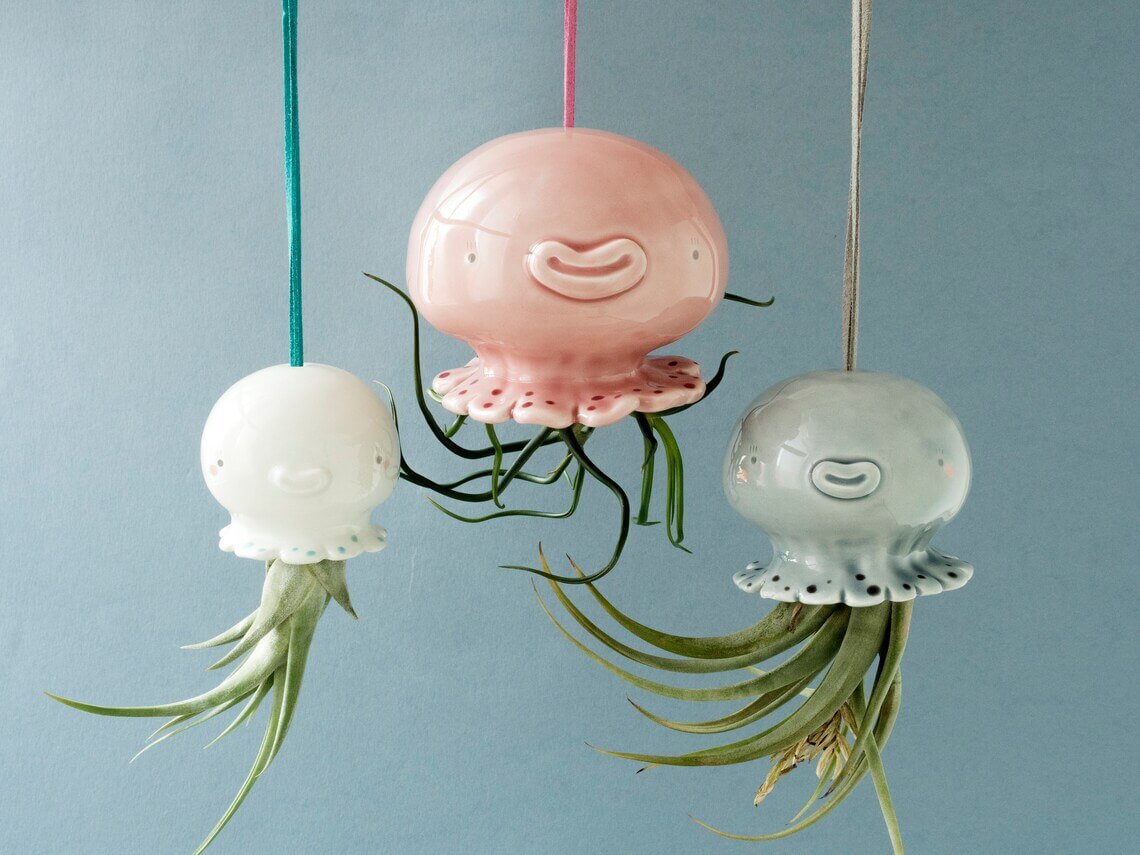 Hand-Painted Smiling Jellyfish Inverted Planters