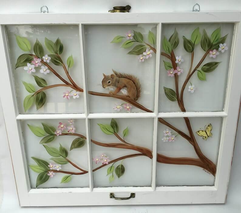 Hand-Painted Window Starring a Charismatic Squirrel
