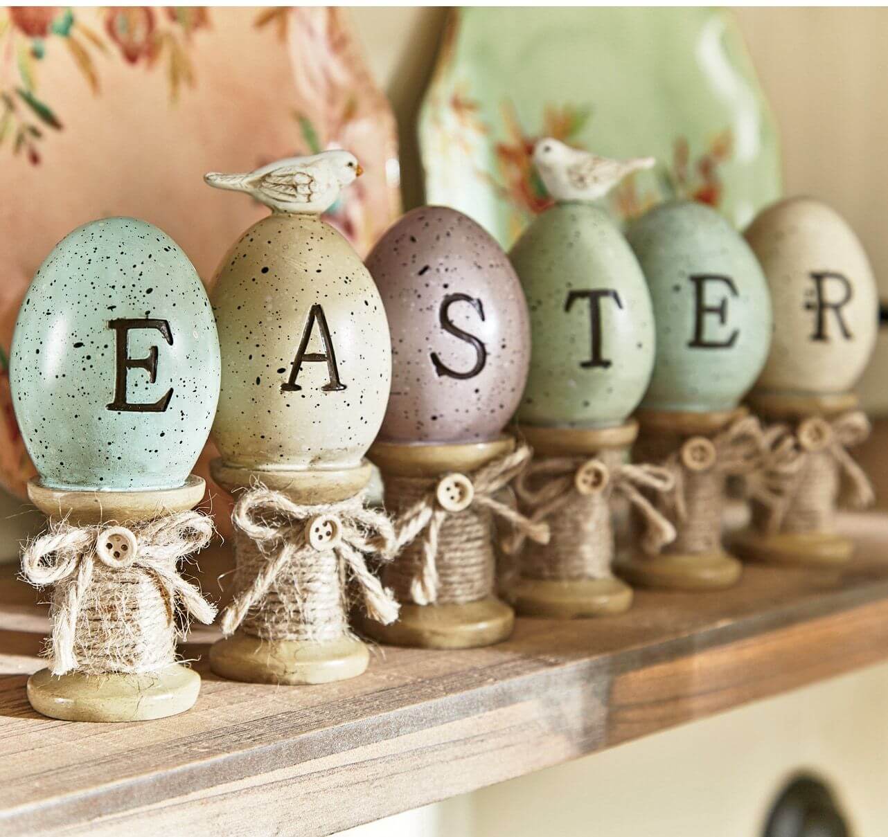 Muted Pastel Easter Eggs on Spools Decoration