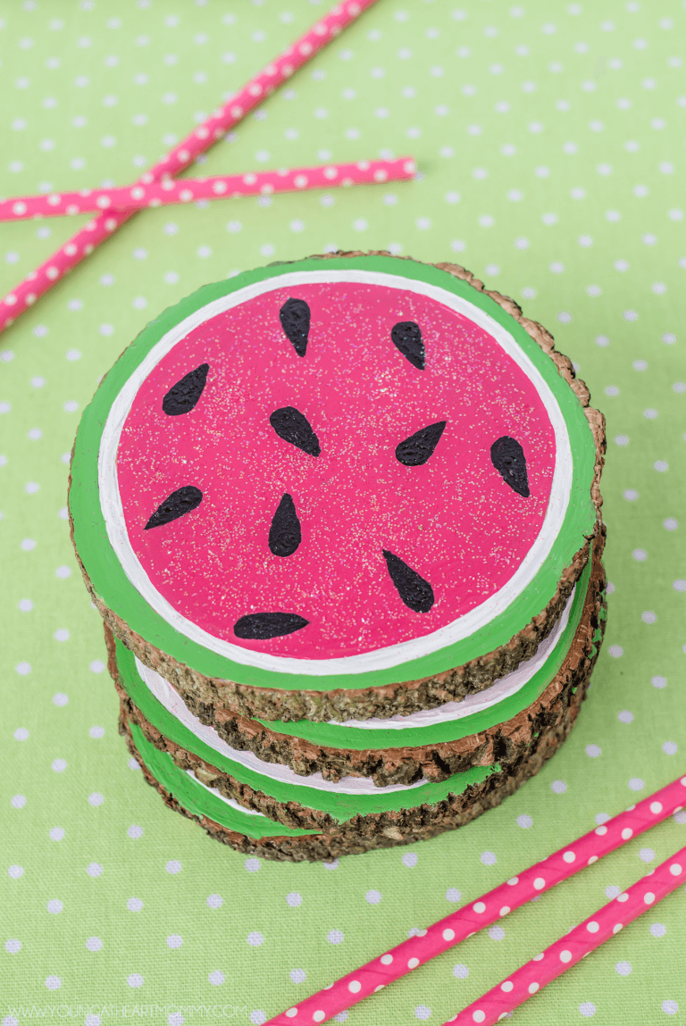 Wacky Watermelon Outdoor Wood Slice Coasters