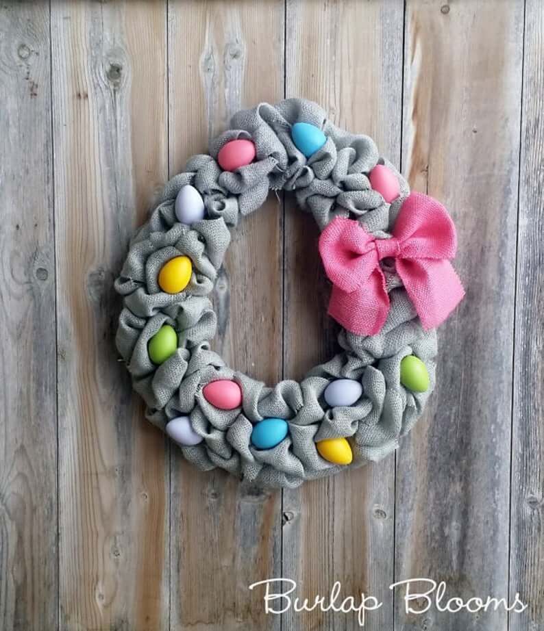 Burlap, Eggs, and Bow Easter Wreath