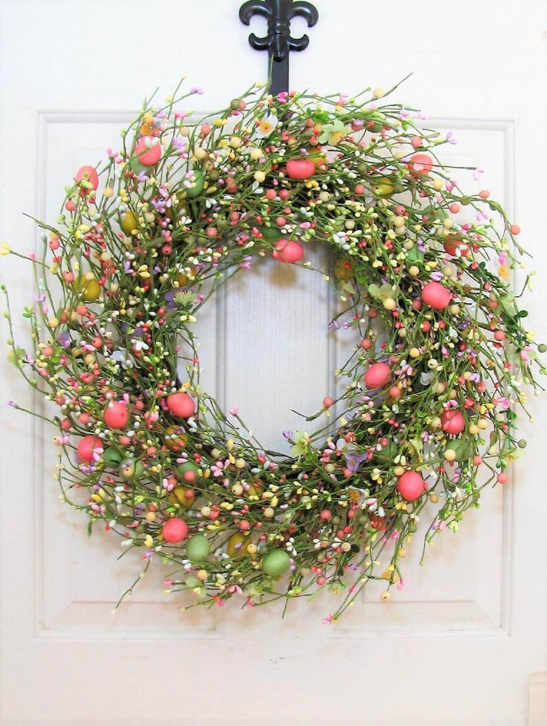 Green and Pink Berries and Eggs Wreath
