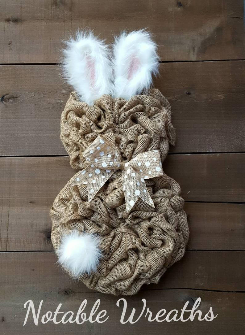 Burlap Bunny Shaped Fuzzy Ear Wreath