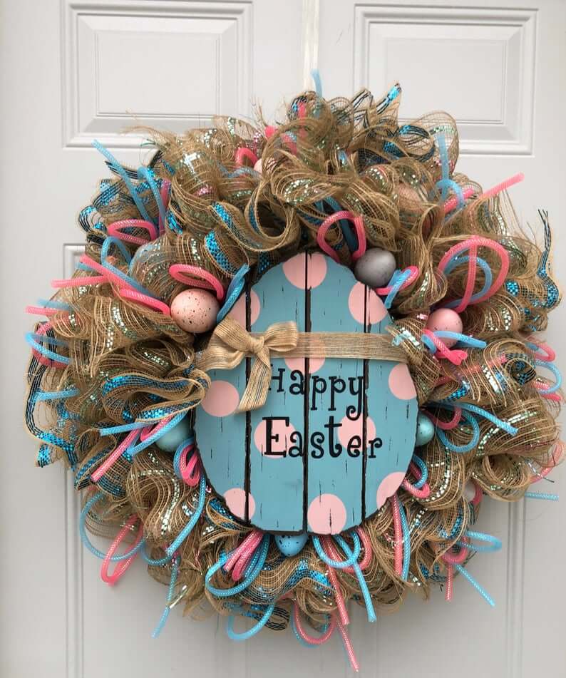 Details about   Pastel Easter Egg Ribbon Wreath Handmade Deco Mesh 
