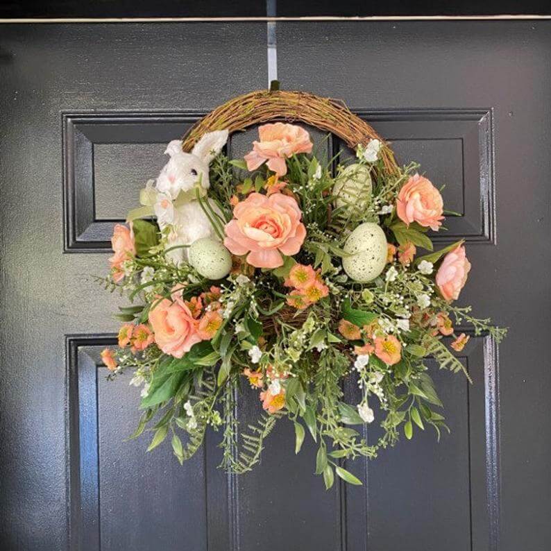 Perfectly Peachy Bunny and Egg Easter Wreath