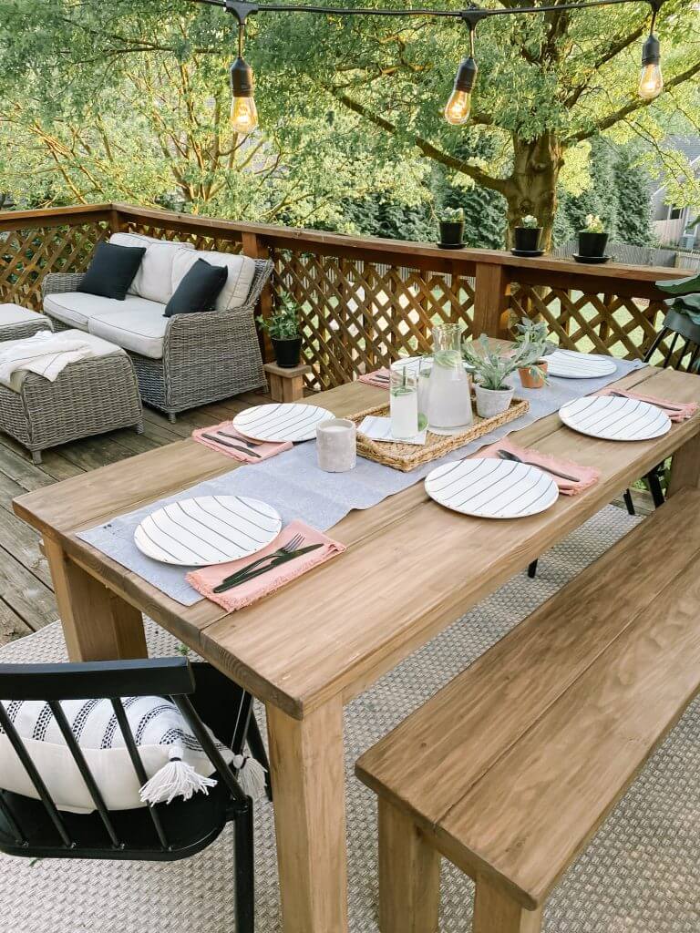 Inviting Farmhouse Style Outdoor Table with Benches