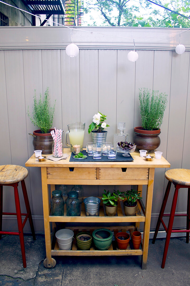 Outdoor Bar Cart with Plant Stand