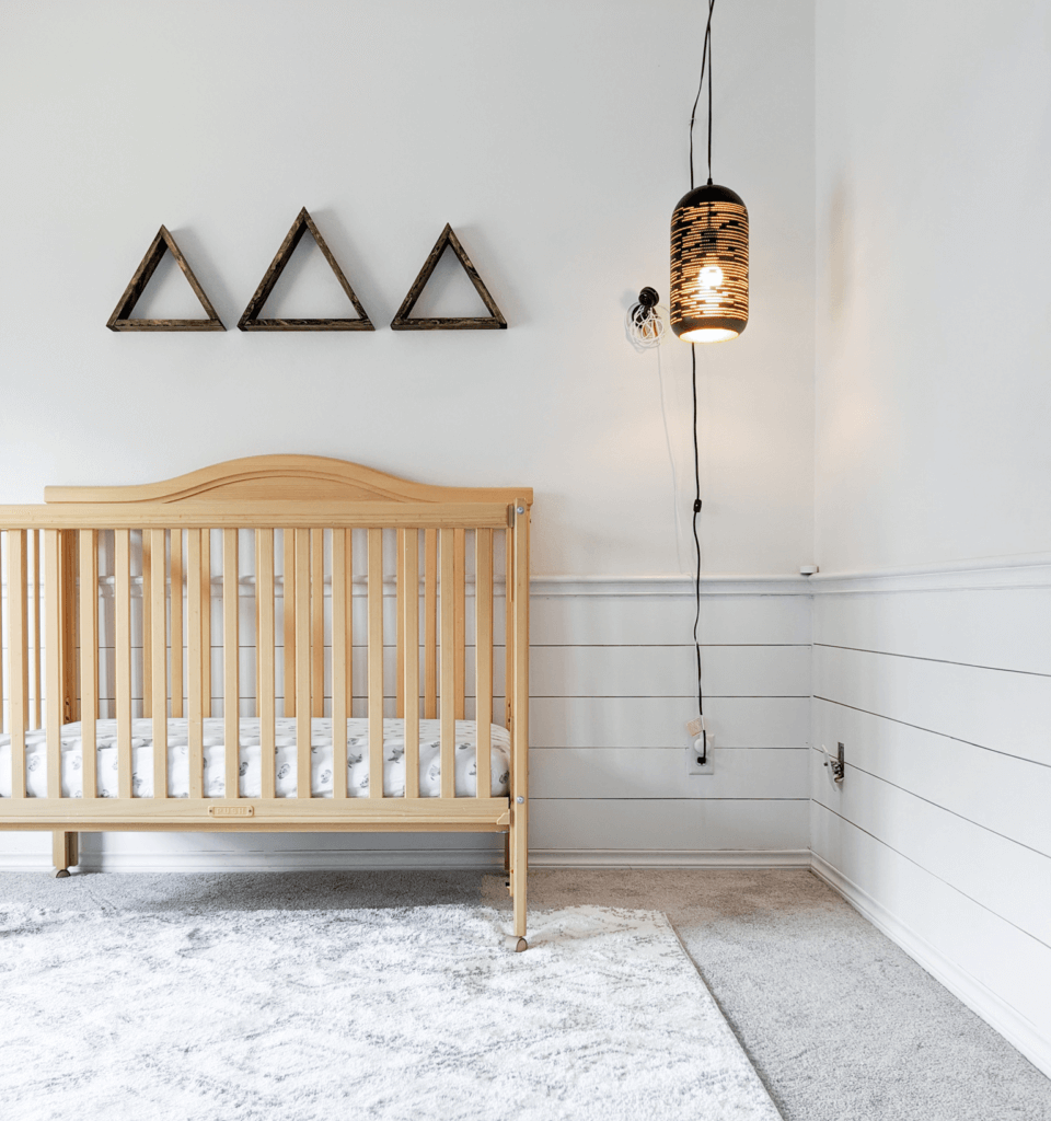 Forest Themed Nursery with Shiplap Wainscoting