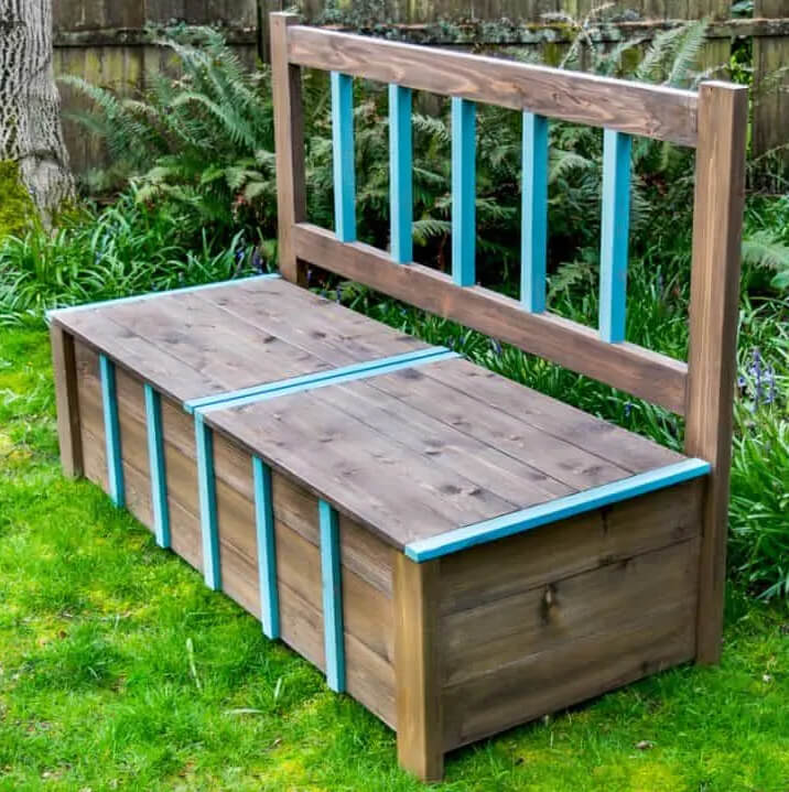 Brown and Blue Outdoor Storage Bench