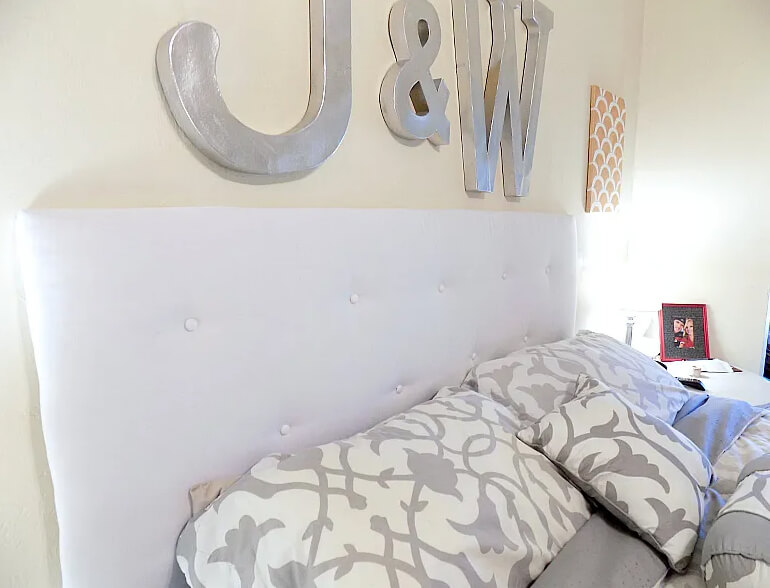 Plain White Tufted Fabric Headboard