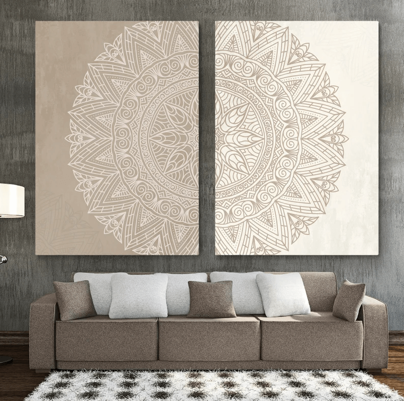 Beautiful Beige Goddess Mandala Wall Art Set