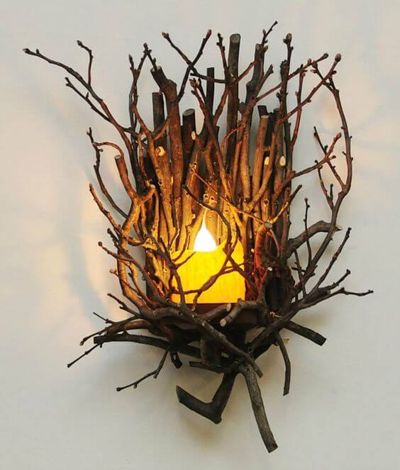 Rustic Hickory Twig Candle Sconce