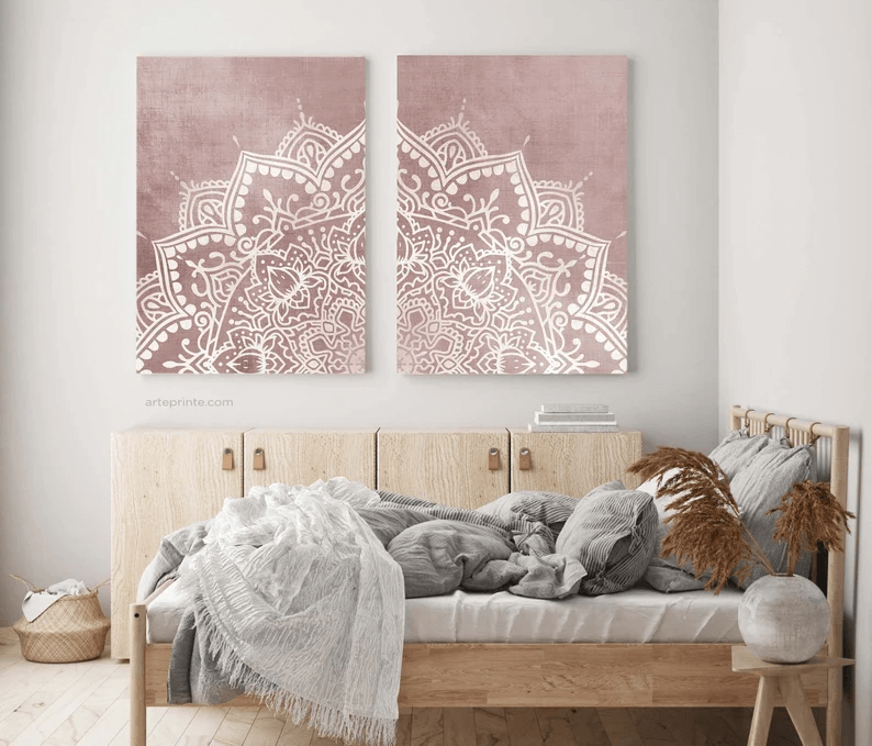 Blush Canvas Background White Mandala Print Set