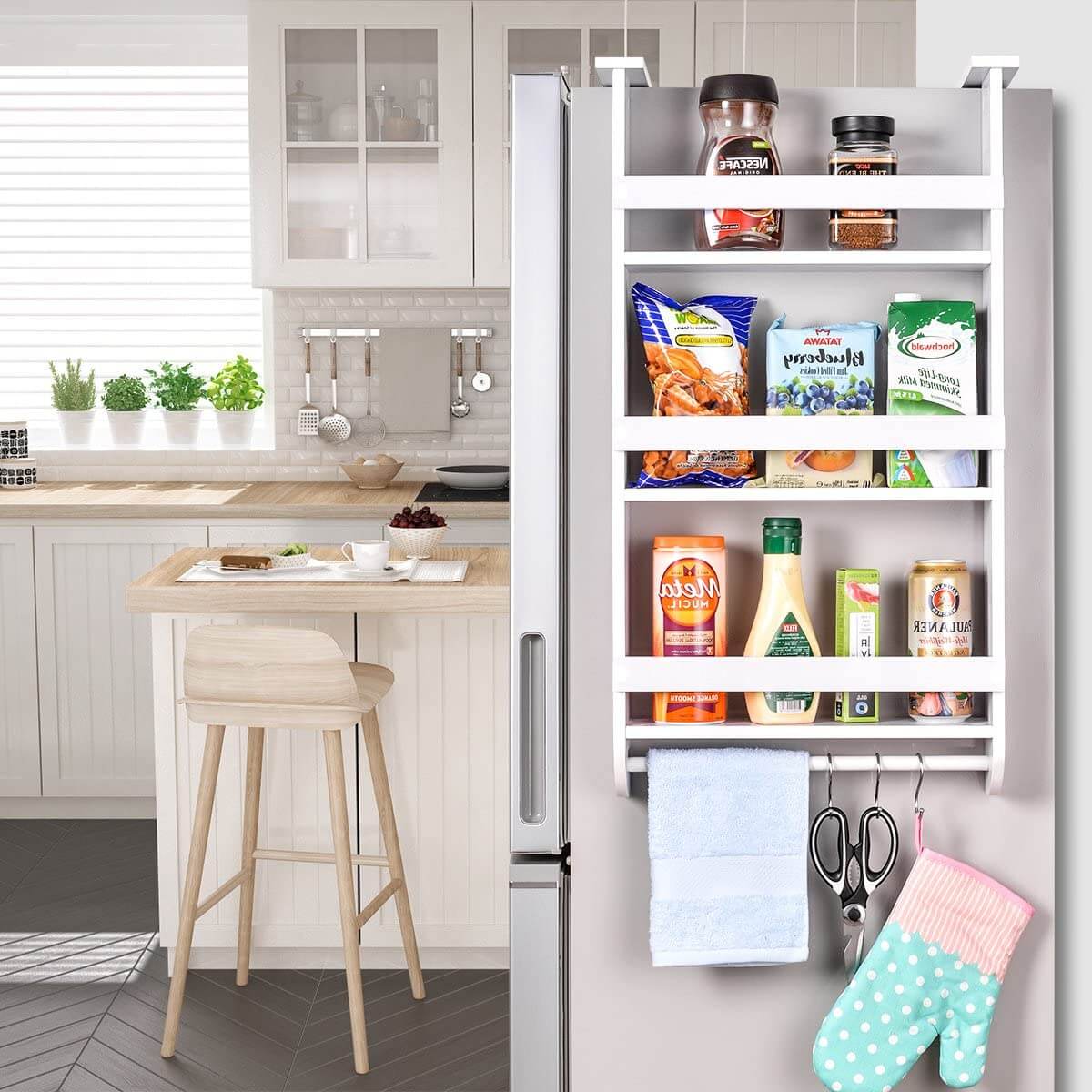 Wooden Side Shelf for Refrigerator with Rack