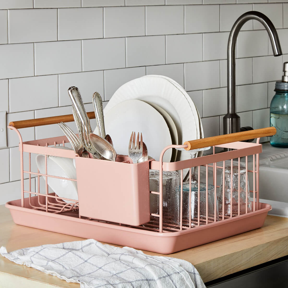 Stylish Dish Rack with Wooden Handles