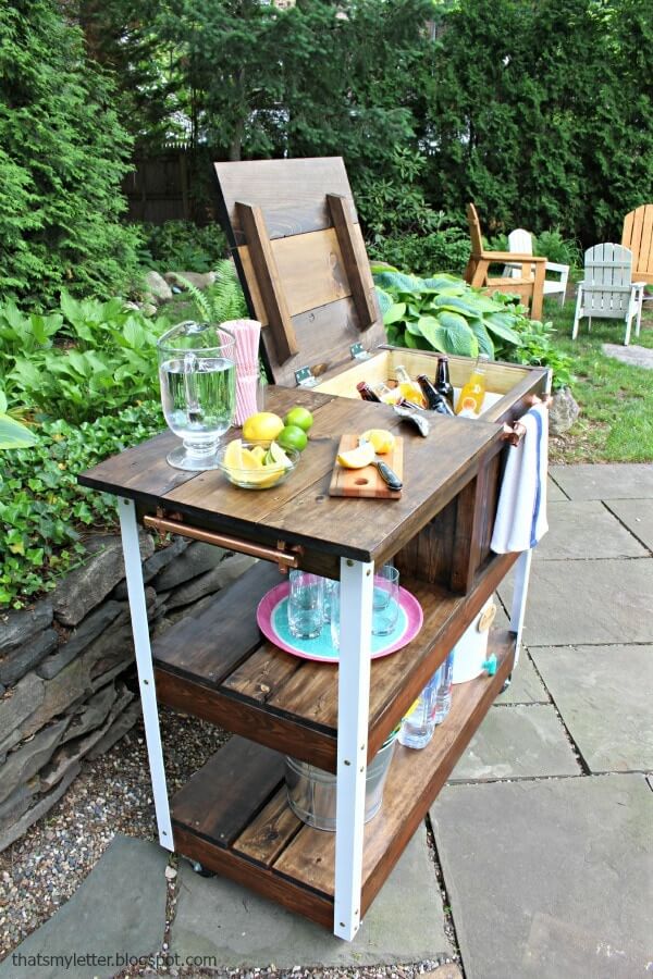 Rolling Outdoor Bar Cart with Built-in Cooler