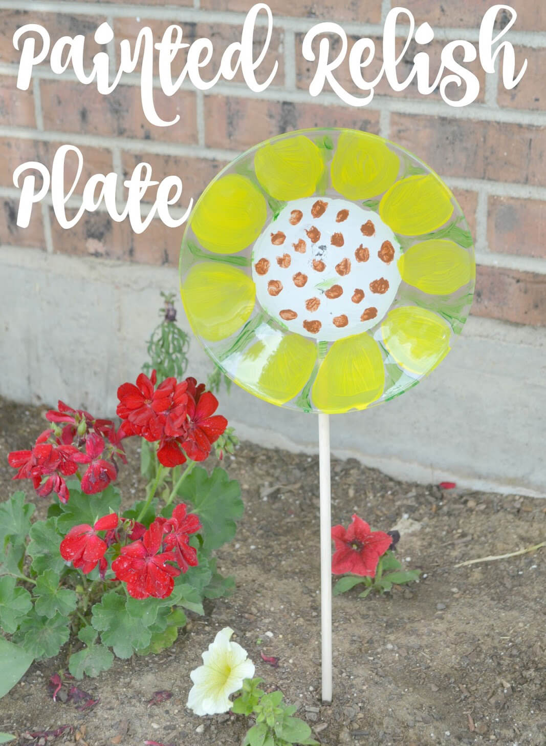 Painted Relish Plate Garden Flowers
