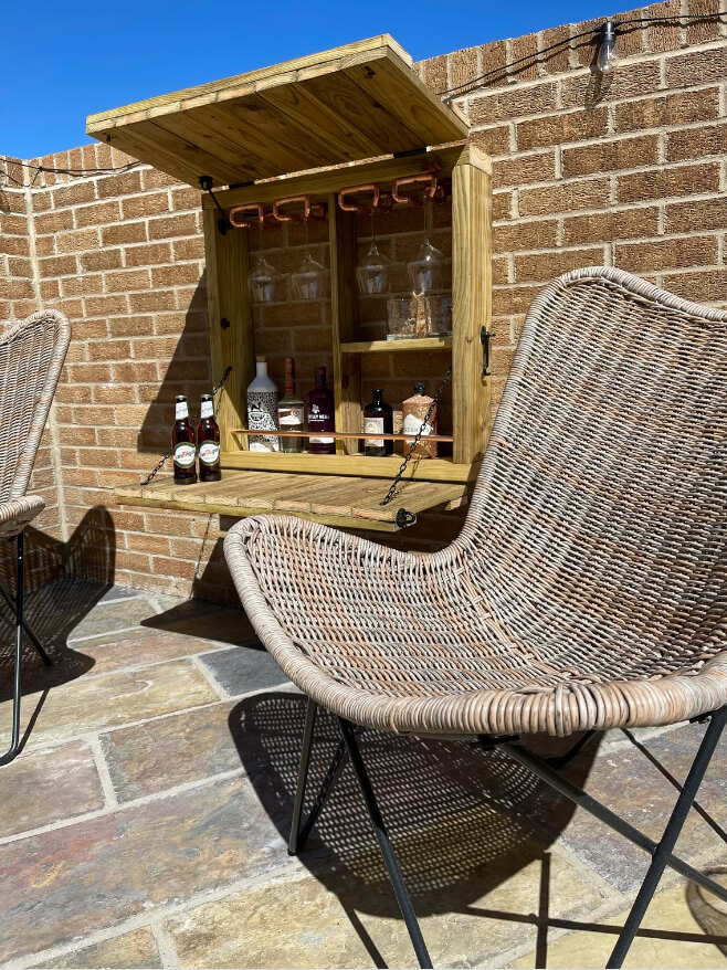 Wood and Copper Outdoor Wall Bar