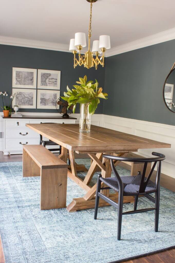 Modern Farmhouse Table with Sleek Bench Seating