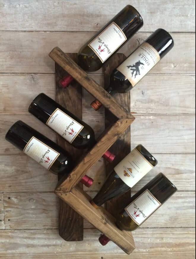 Handmade Wall-Mounted Wine Rack with Zigzag Energy