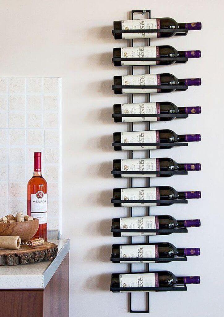 Simple Black 10-Bottle Wine Holder Wall Idea