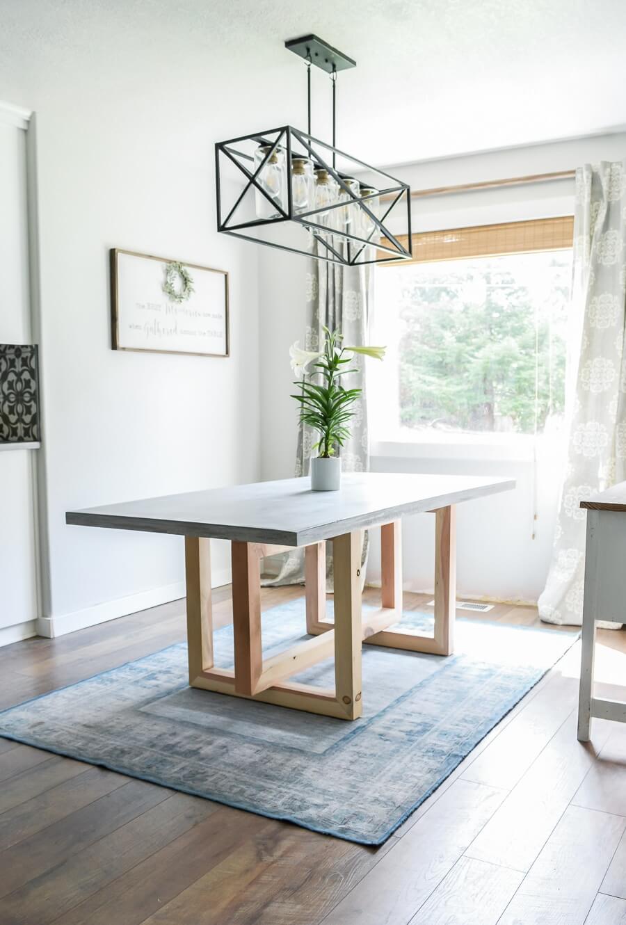 Geometric Wood Base and Concrete Top Table