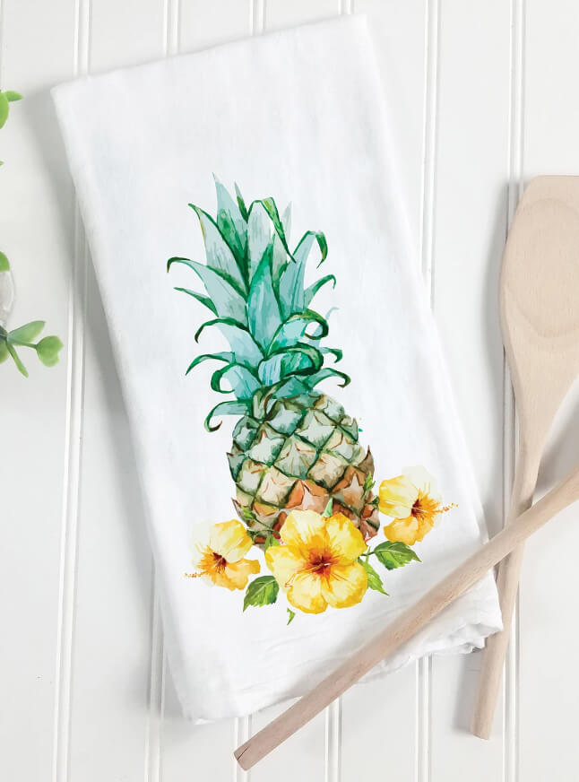 Tropical Hibiscus Pineapple Theme Tea Towels