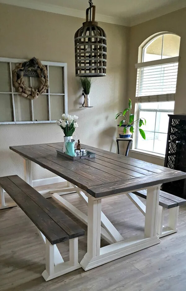 DIY Farmhouse Table with Bench Seating