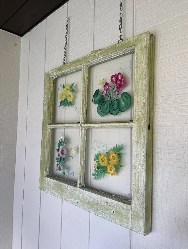 Hand Painted Vintage Floral Window