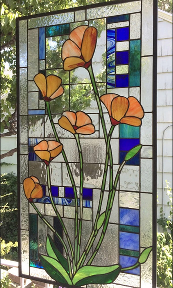 California Poppies Faux Stained Glass