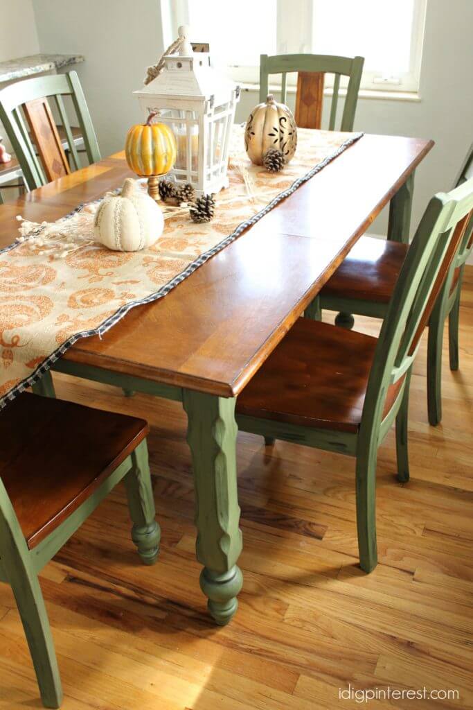 Country Green Chalkboard Paint Accent Dining Table