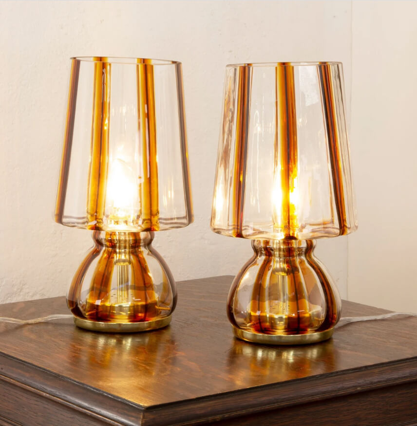 Amber Striped Vintage Glass Globe Lights