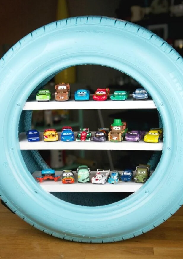Turn an Old Tire into Toy Shelves